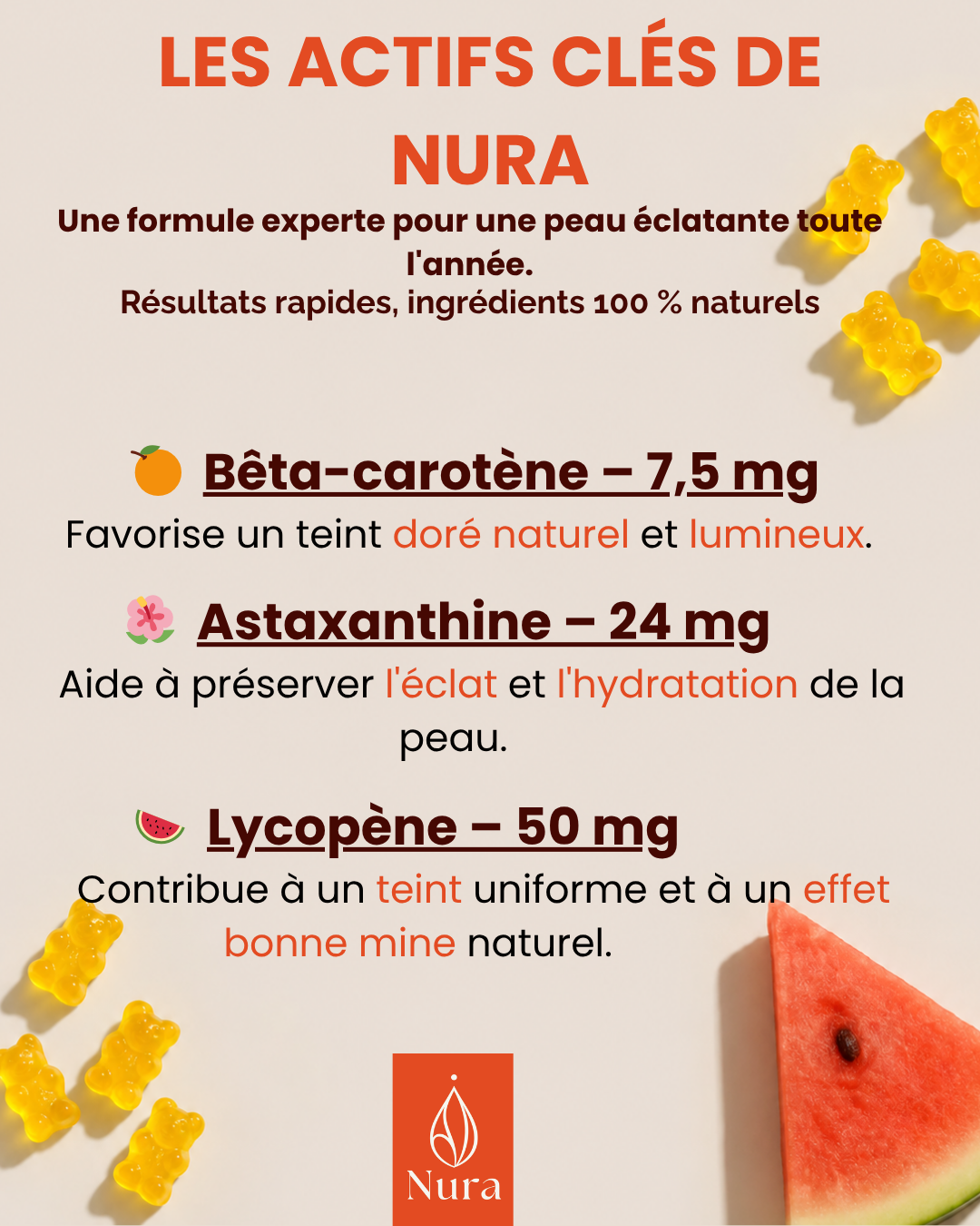 Nura - Gummies Auto-bronzantes ( 1 mois - 60 gummies )