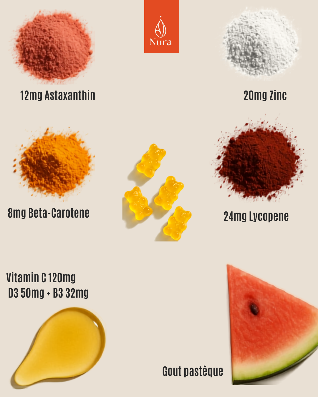 Nura - Gummies Auto-bronzantes ( 1 mois - 60 gummies )