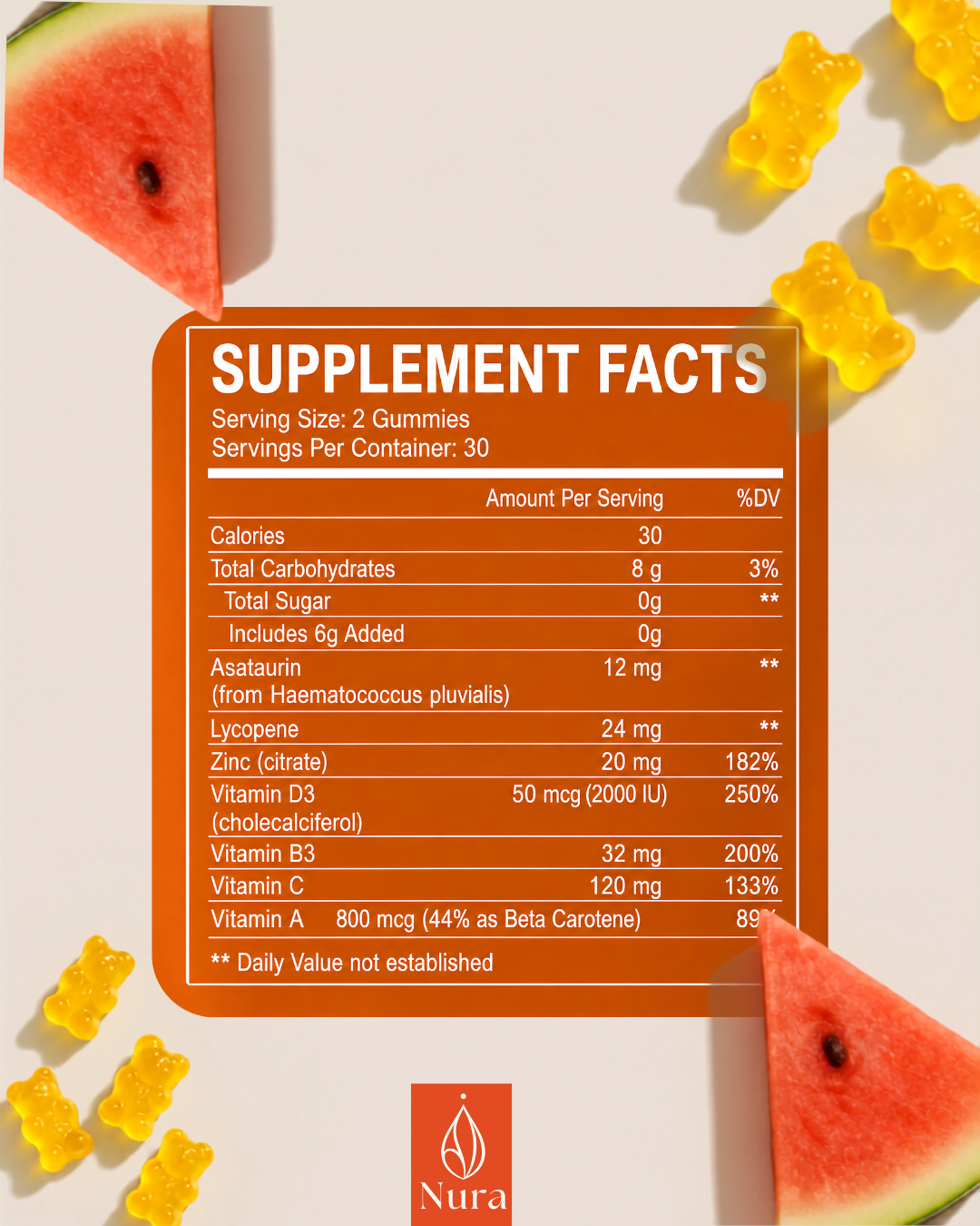 Nura - Gummies Auto-bronzantes ( 1 mois - 60 gummies )